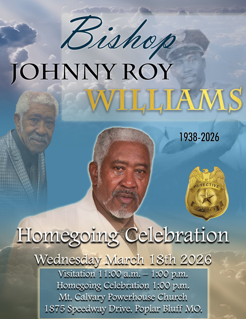 Program Flyer for Homegoing Celebration of Bishop Johnny Roy Williams.
